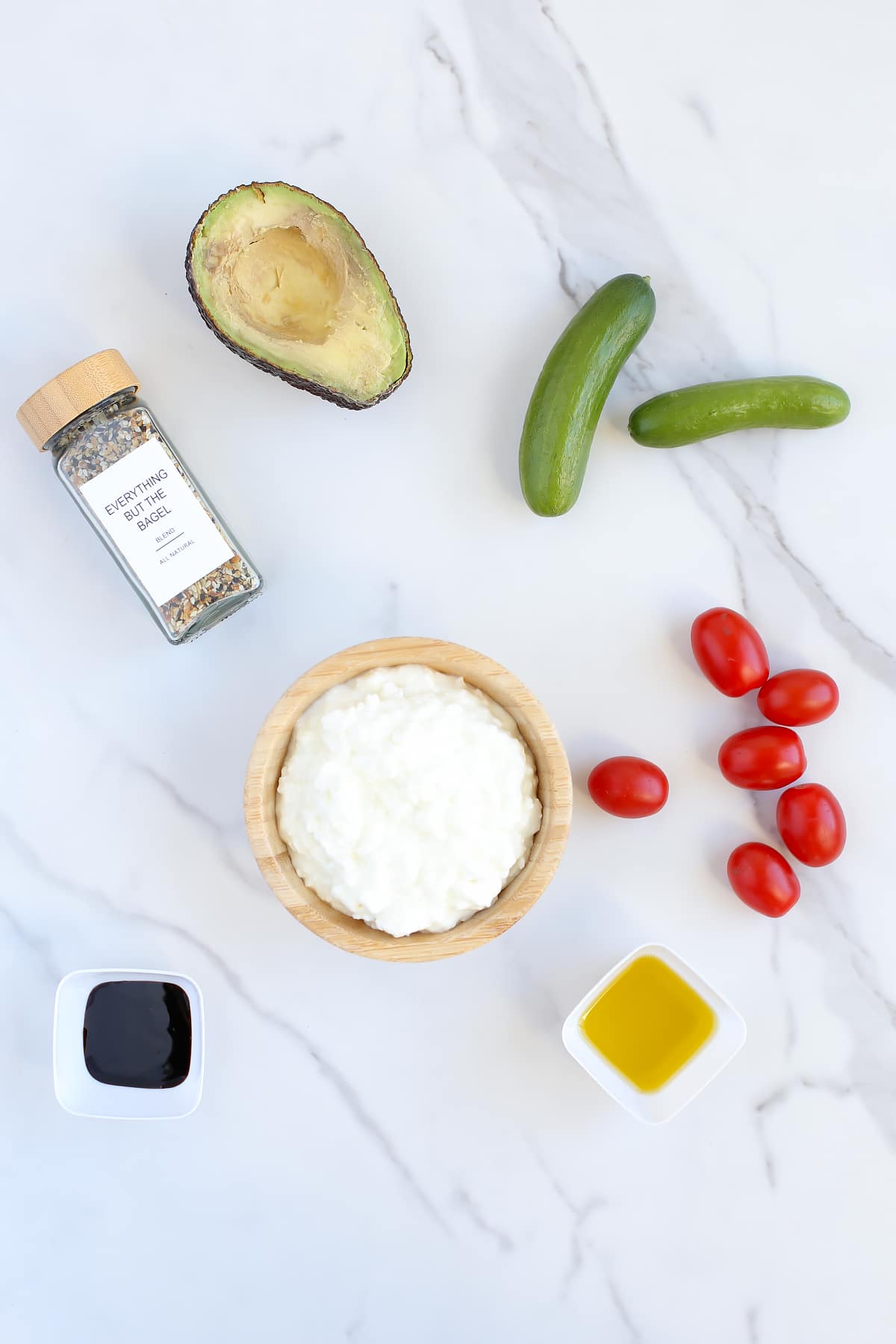 ingredients to  make a savory cottage cheese bowl