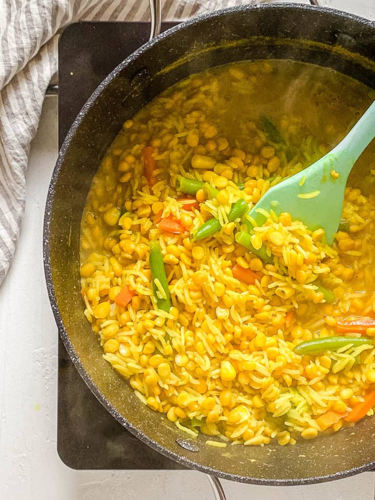 lentils and veggies cooking in a pot