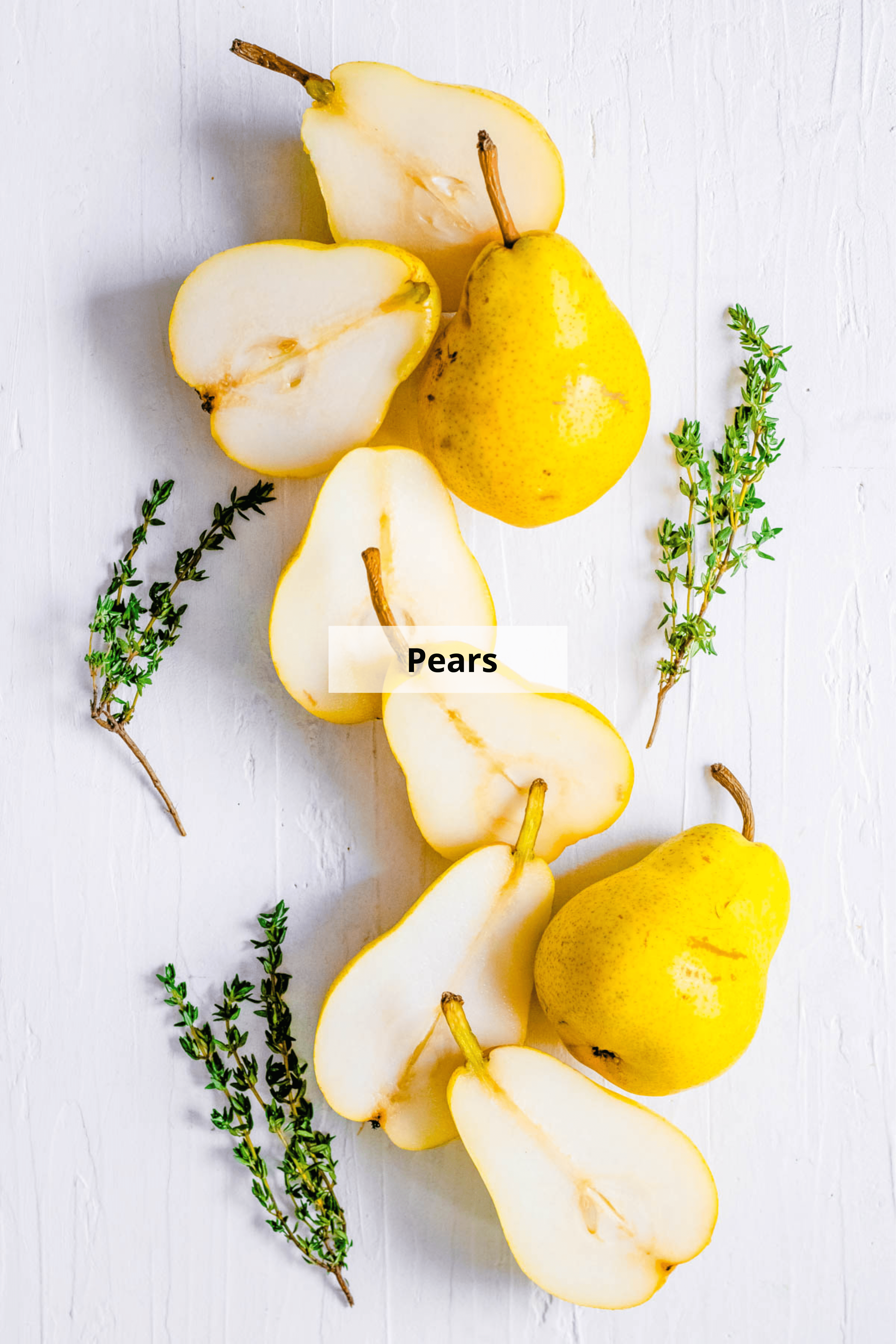 Ingredients for pear puree baby food recipe on a white background.